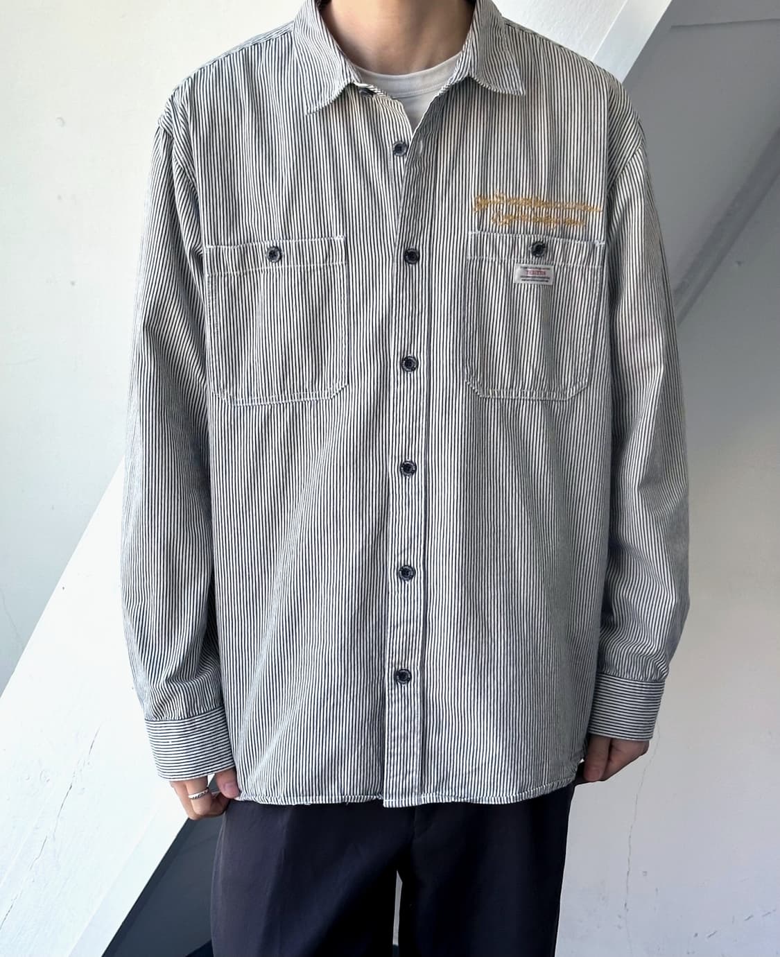 Cotton design stripe work shirt 상품이미지6