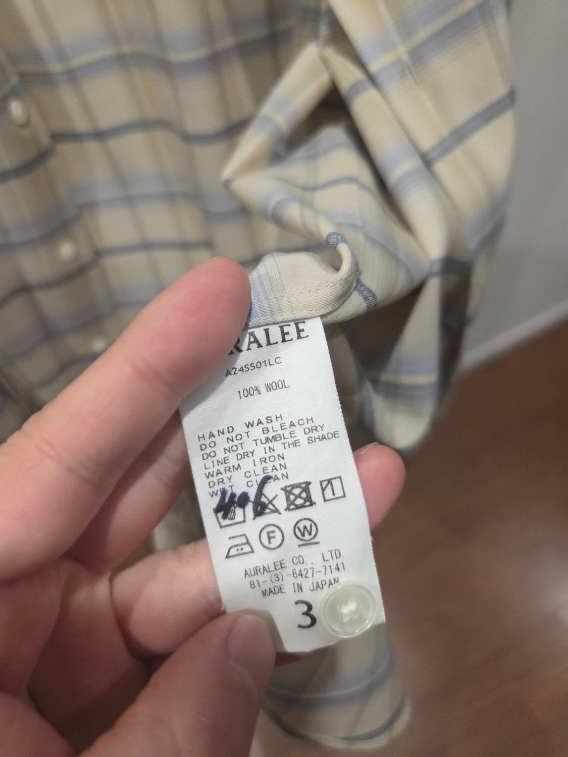 24SS 오라리 슈퍼라이트 울 체크 셔츠 3사이즈 상품이미지4