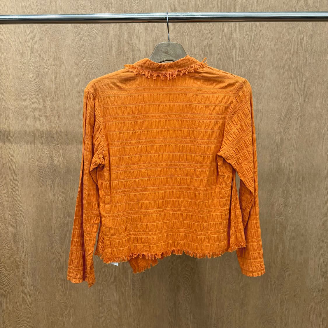 빈티지 코튼 가디건 스트라이프 패턴 셔링 싱글 버틀 클로징 디테일 오렌지 상품이미지3