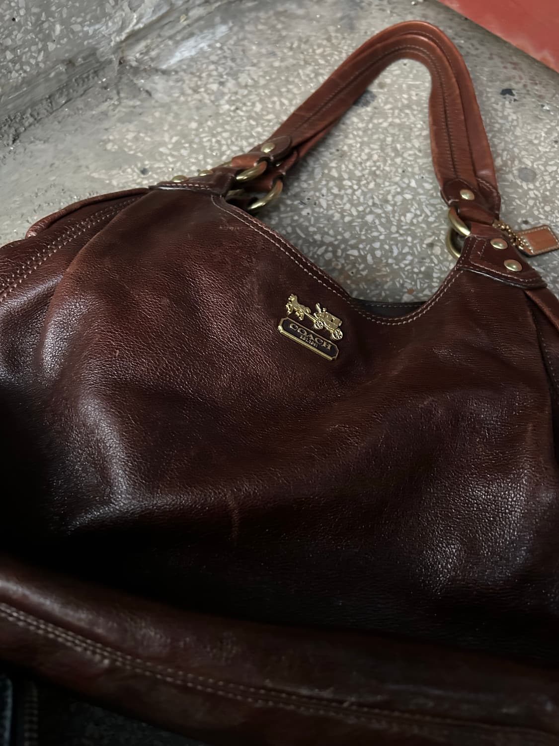 *rare* 2000s coach 코치 브라운 y2k 레더 숄더백 상품이미지2