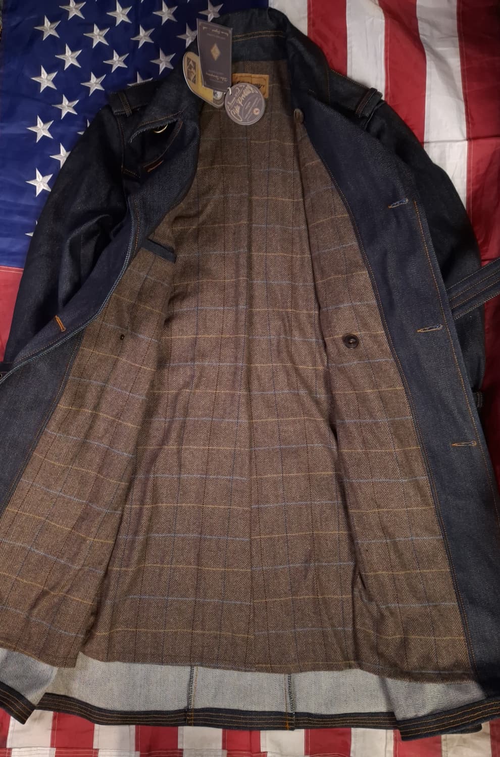 택새제품 WW1 대전용 Cidu Leatthers 데님 더블 트렌치코트 상품이미지7