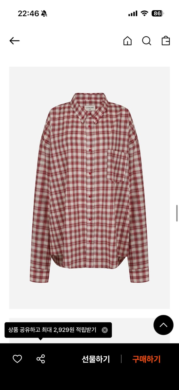랑거 옴브레 체크 셔츠 레드 OS 상품이미지2
