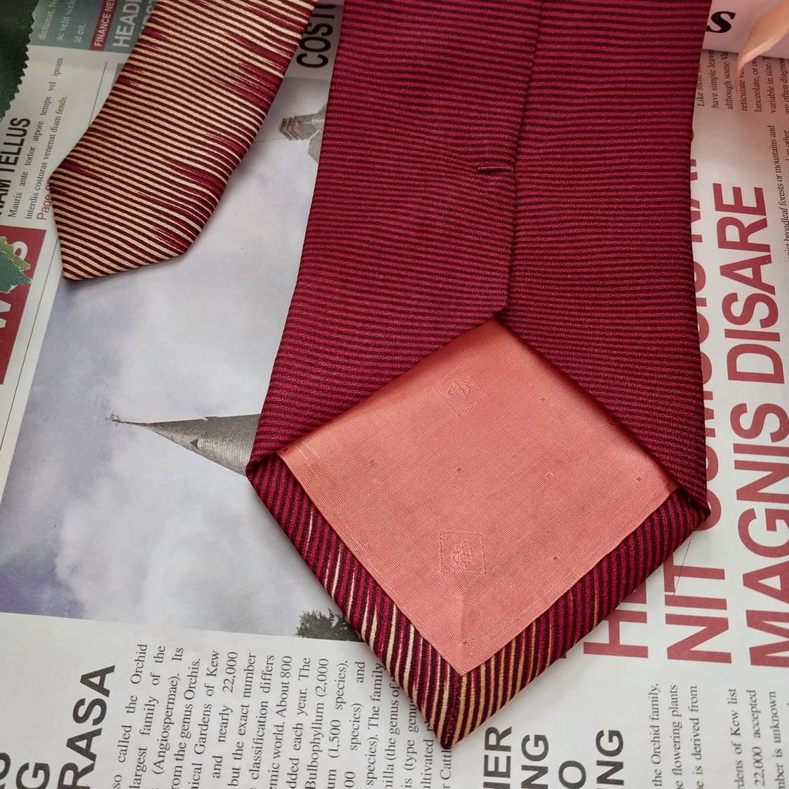 피에르 발망 실크 와인 스트라이프 넥타이 9.8cm A+등급 K1332 상품이미지8