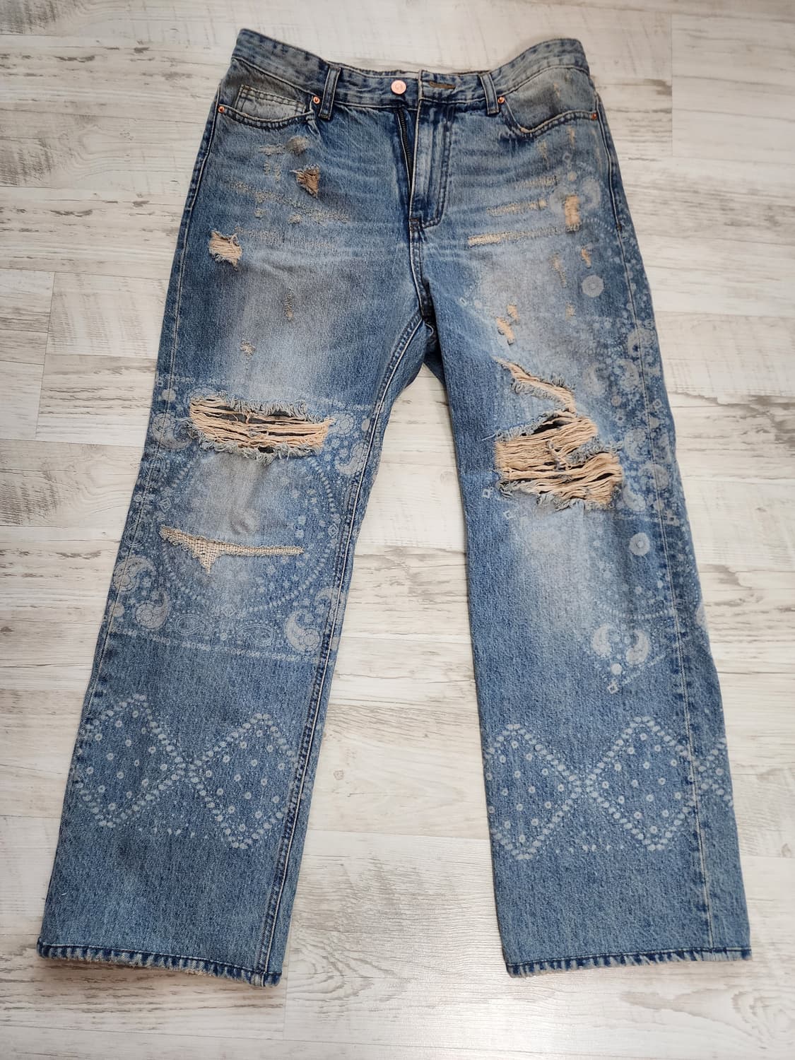 메종 미네드 데미지 워싱 데님 팬츠 팜.  (30~31)인치 연청 청바지 상품이미지1