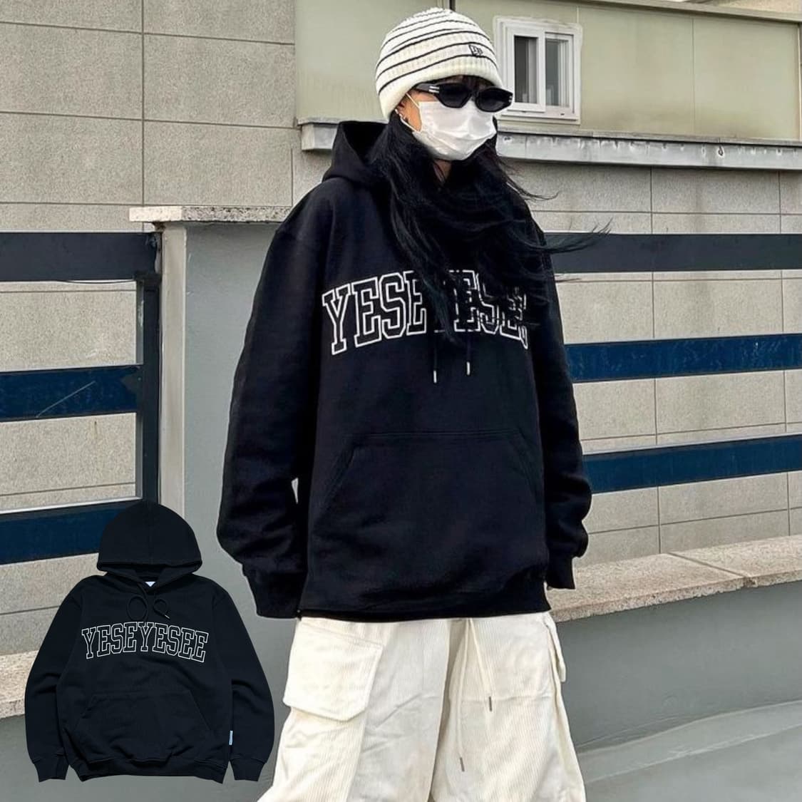 예스아이씨 블랙 후드티 상품이미지1