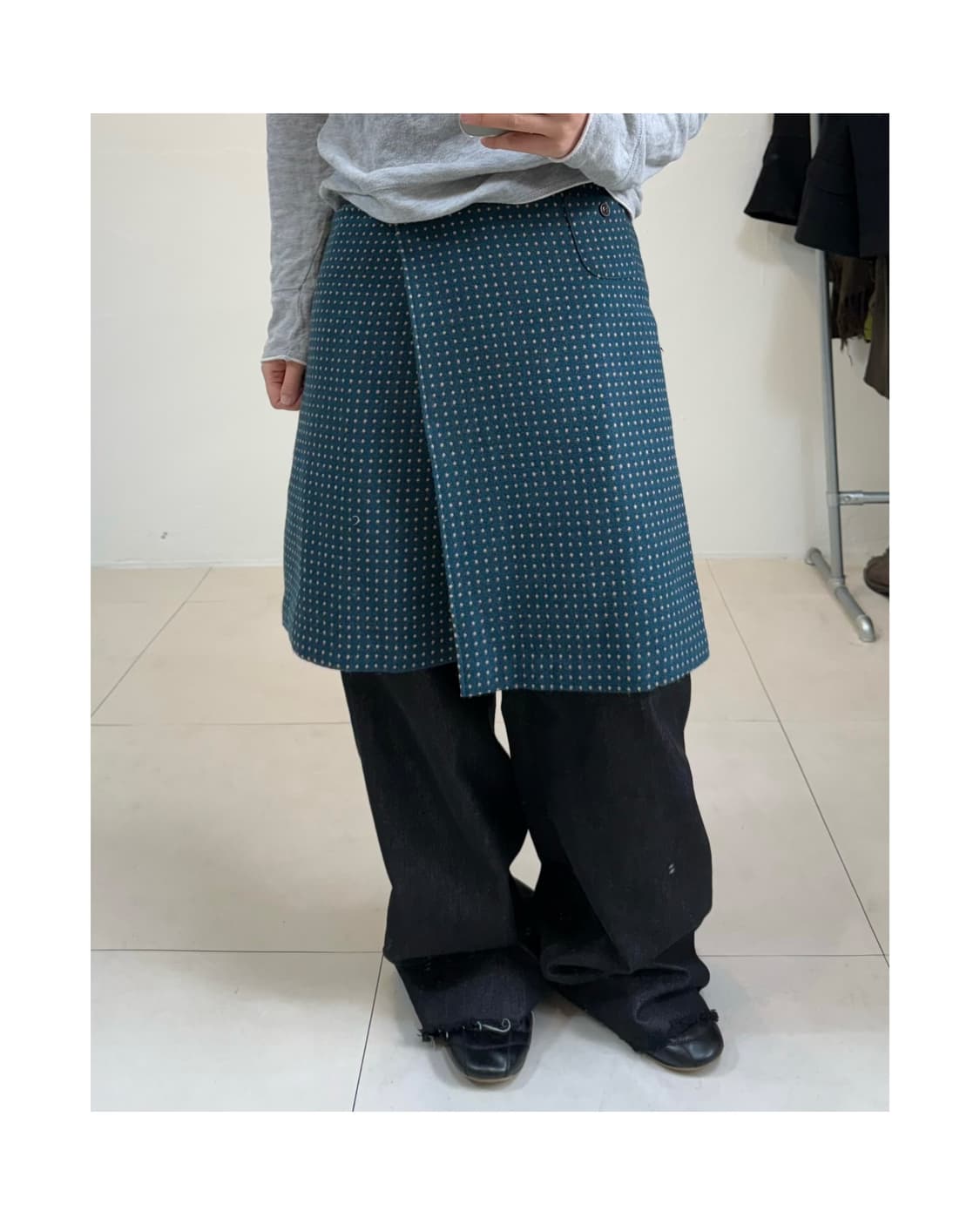 빈티지 도트 울 랩 스커트 상품이미지1