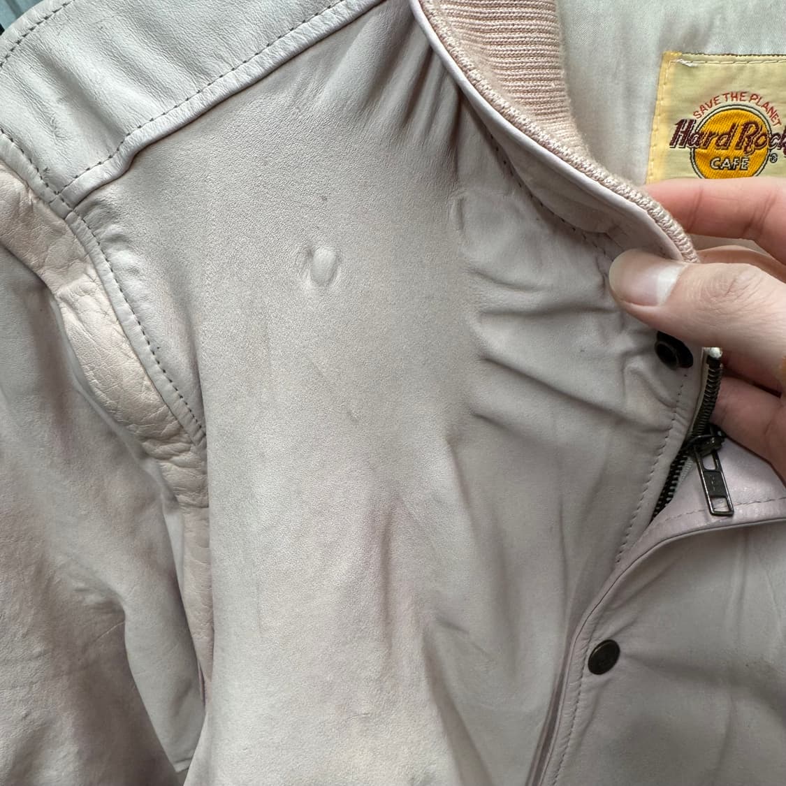 90s 하드락 카페 레더 바시티 자켓 후면 빅로고 포인트 핑크 상품이미지8