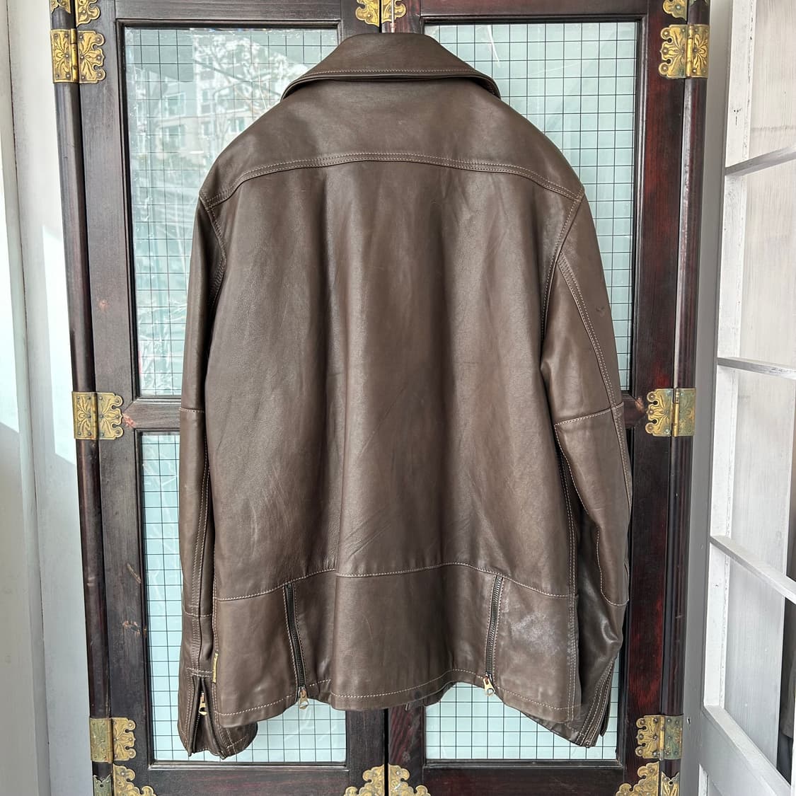 아르마니 진 하이넥 레더 자켓 상품이미지5