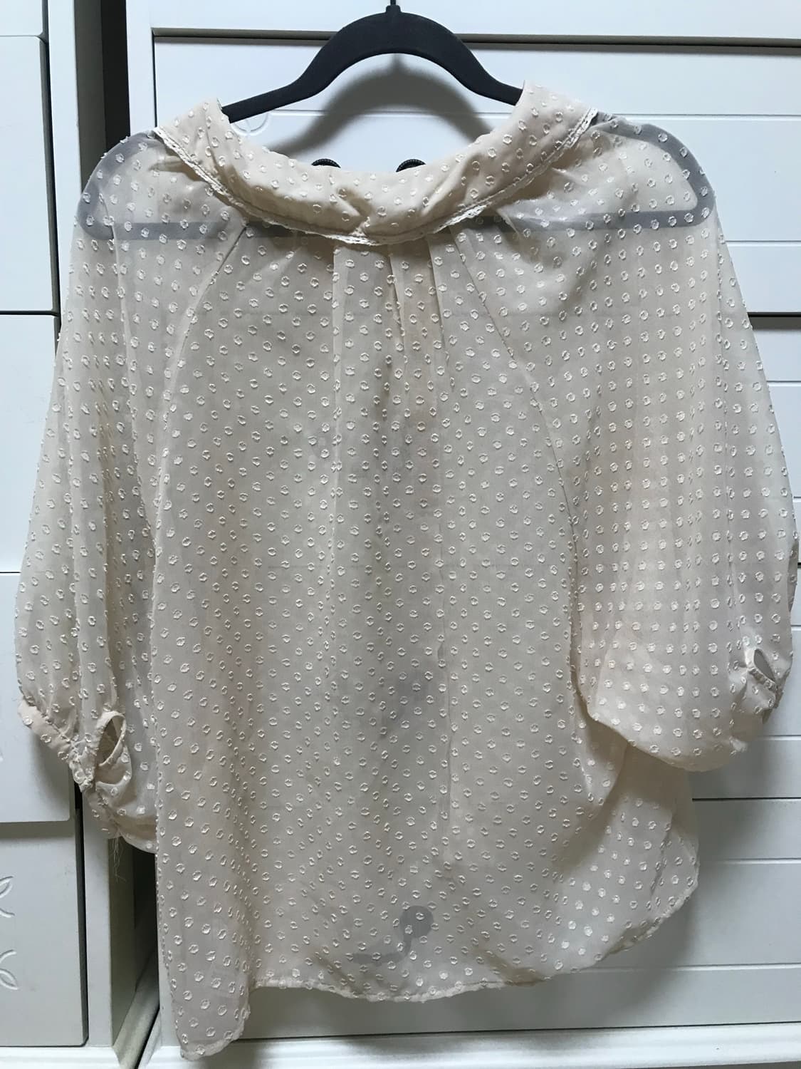 일본 빈티지 피치 핑크 둥근카라 둥카 도트 7부 블라우스 상품이미지4