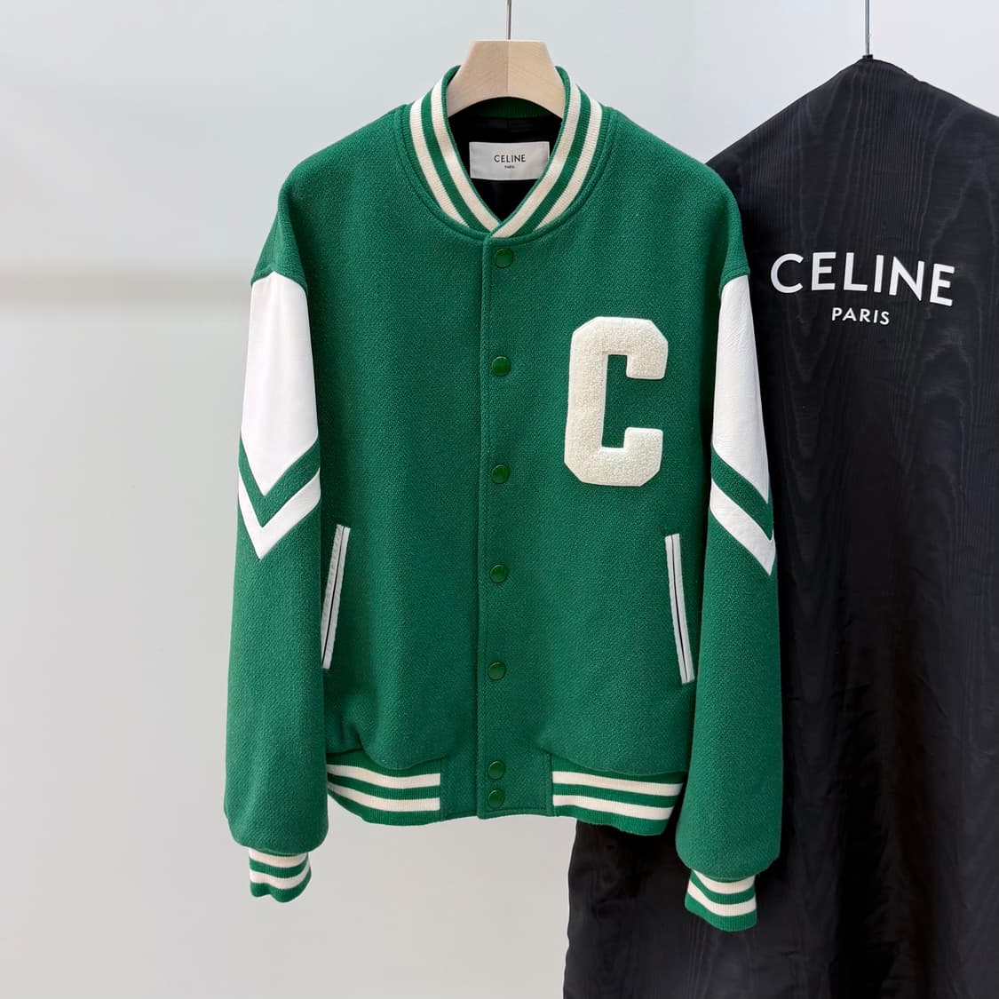 [S+급/46] 셀린느 잭슨 울 테디 바시티 자켓 그린 풀구성 상품이미지1