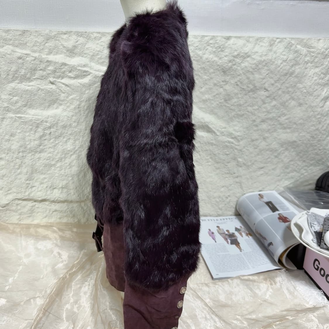 빈티지 다크 퍼플 토끼털 되지가죽자켓 상품이미지2