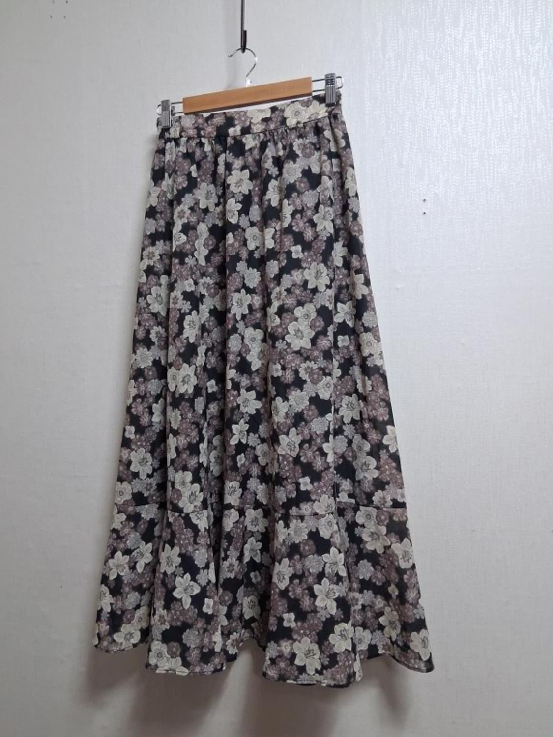 FREAKS STORE 일본수입 갈색 플로랄 플레어롱스커트 밑단 머메이드 상품이미지1