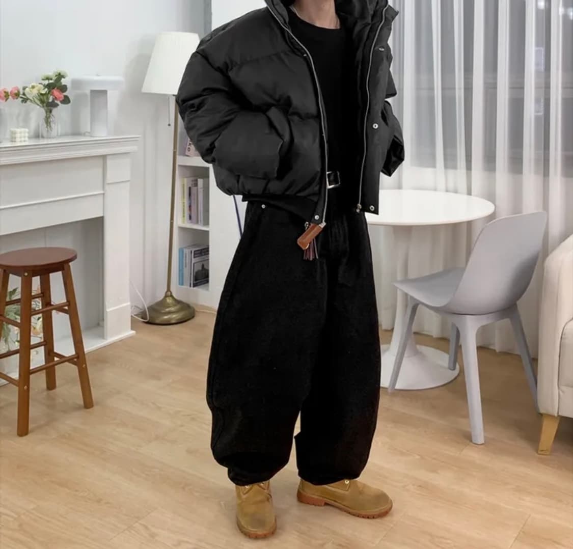 하이넥 무광 레더 크롭 벌룬핏 패딩 상품이미지2