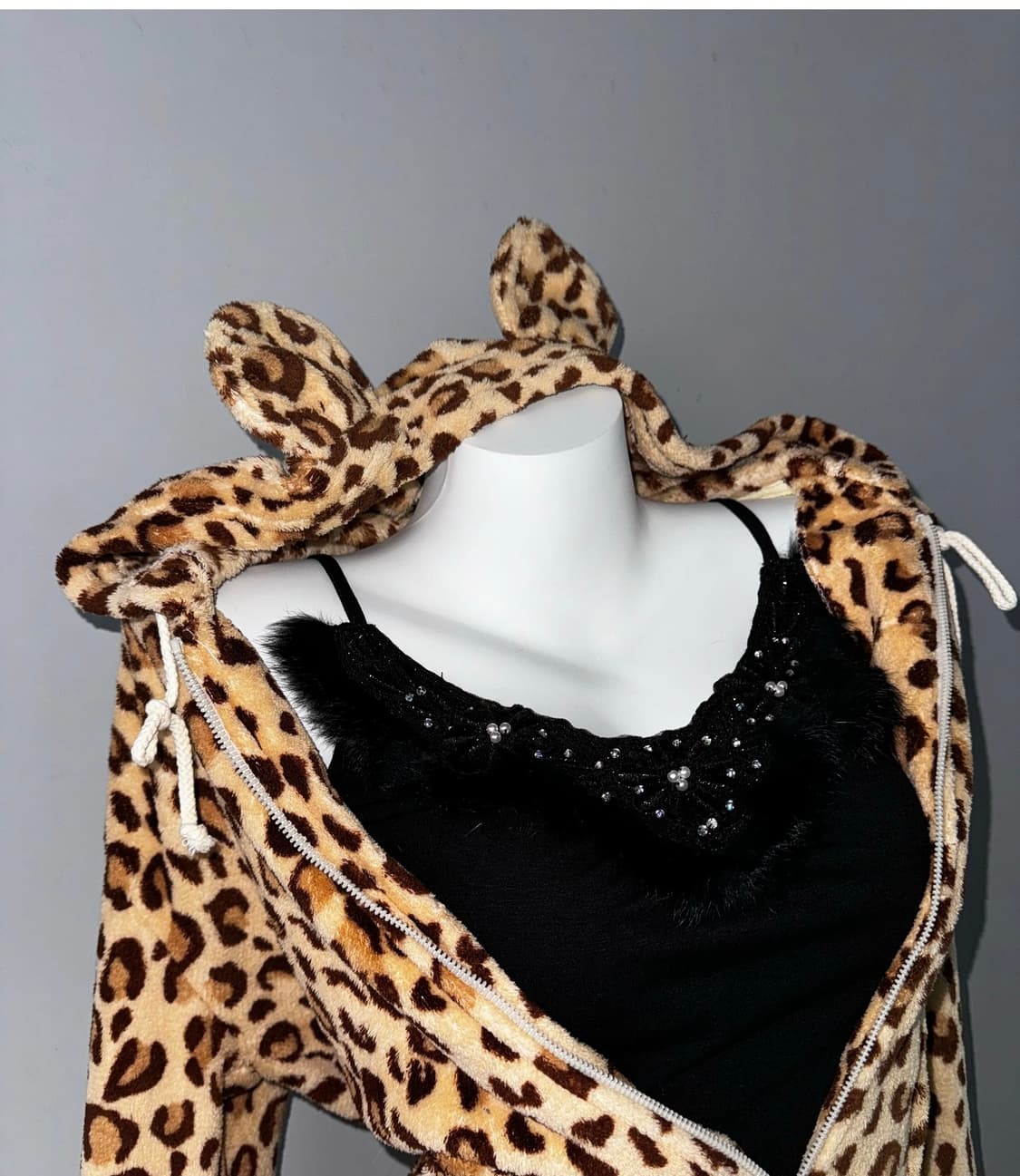 빈티지 갸루 호피 퍼 후드집업 펑크 고스 y2k 케토 와이즈걸 큐빈티지 상품이미지3