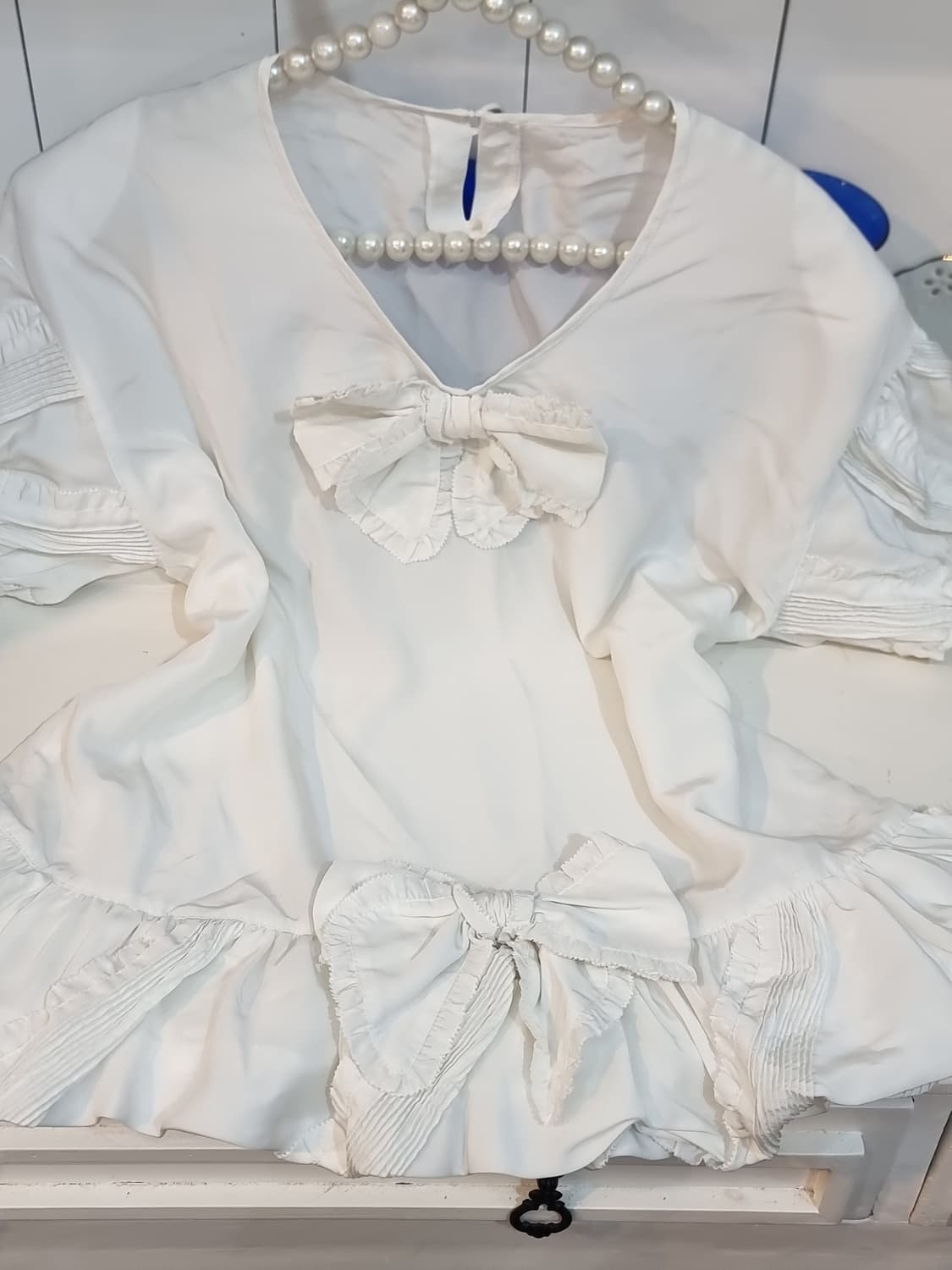 화이트 리본 퍼프 블라우스 상품이미지3