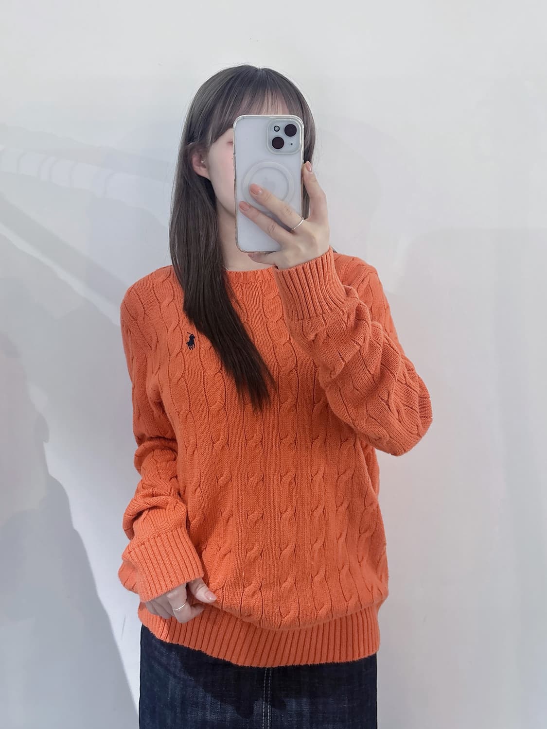 폴로랄프로렌 네이비포니 오렌지 케이블 니트 상품이미지2