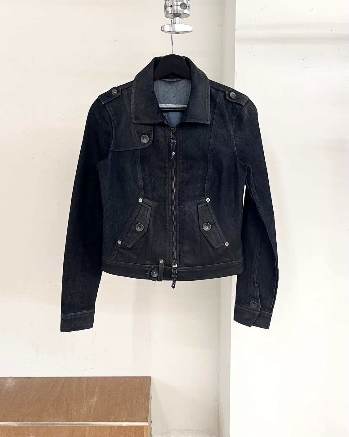 아르마니 익스체인지 블랙 데님 바이커 집업 자켓 상품이미지1