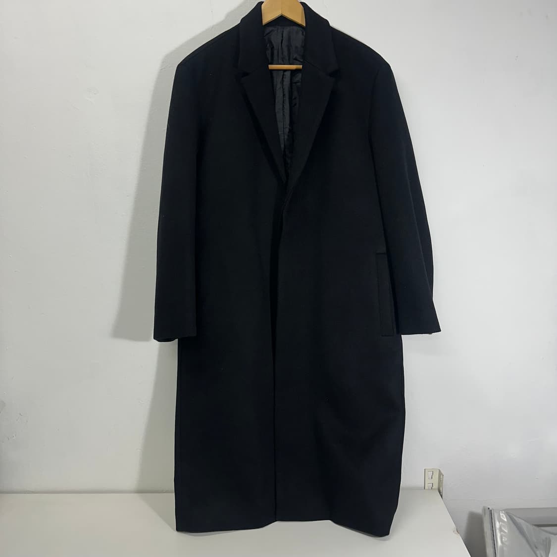 M 드로우핏 블랙 캐시미어혼방 롱 싱글코트 상품이미지1