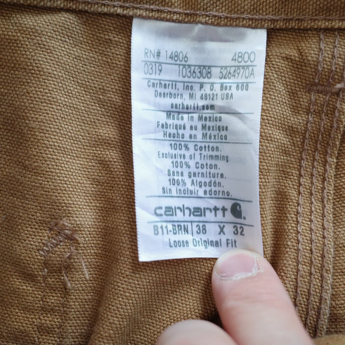19년 새상품 칼하트 B11 워시드 덕 덩가리 팬츠 브라운 38x32 상품이미지6