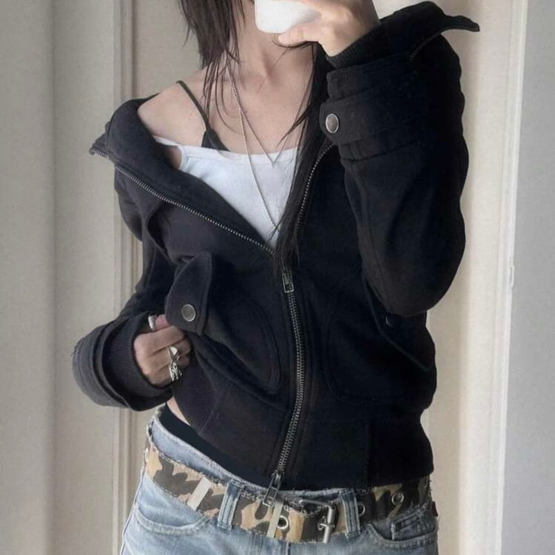 투웨이 집업자켓 블랙 상품이미지4