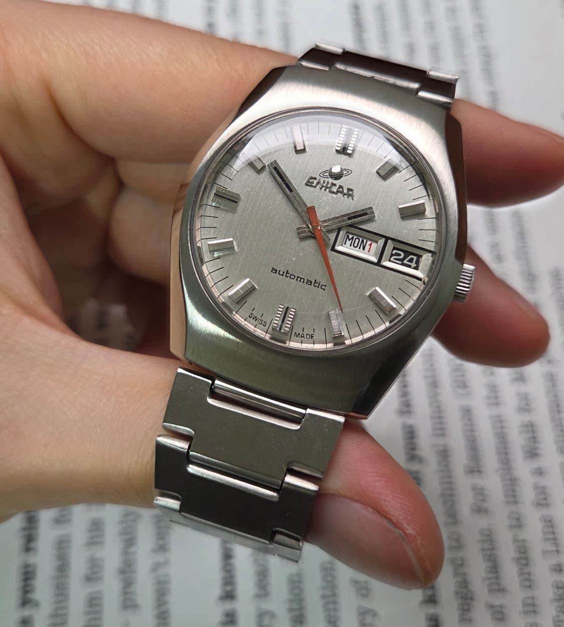 레어] 빈티지 애니카(Enicar) 데이데이트 실버판 오렌지초침 오토매틱 상품이미지4