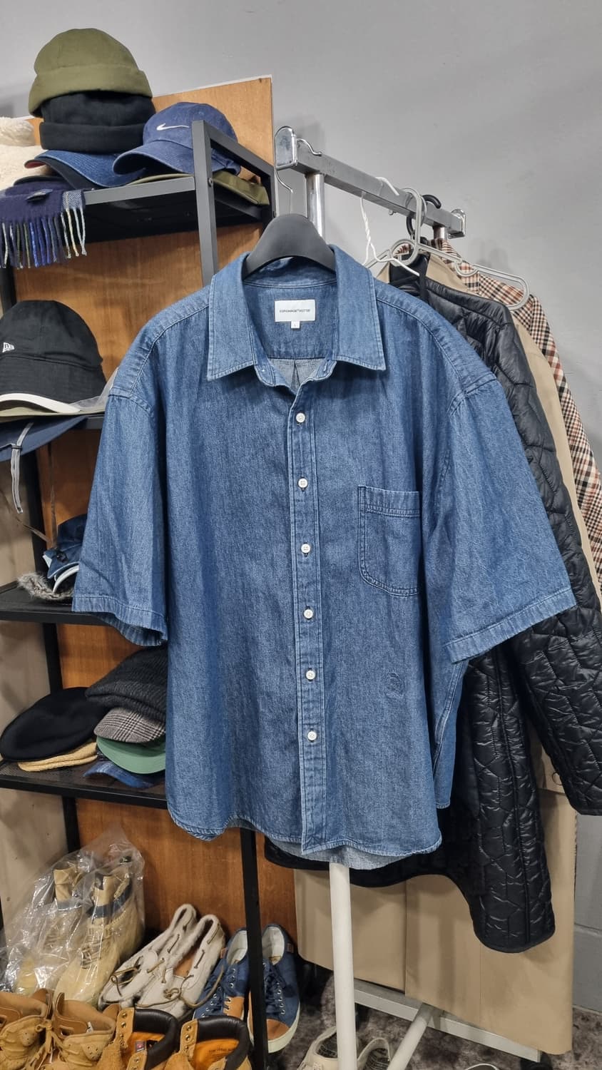 에스피오나지)) 105~110size (표기 라지) 반팔 여름데님셔츠 상품이미지1