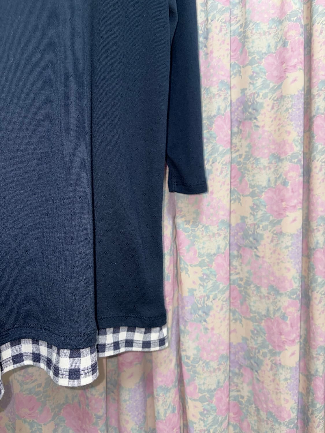 네이비 체크 레이어드 블라우스 상품이미지10