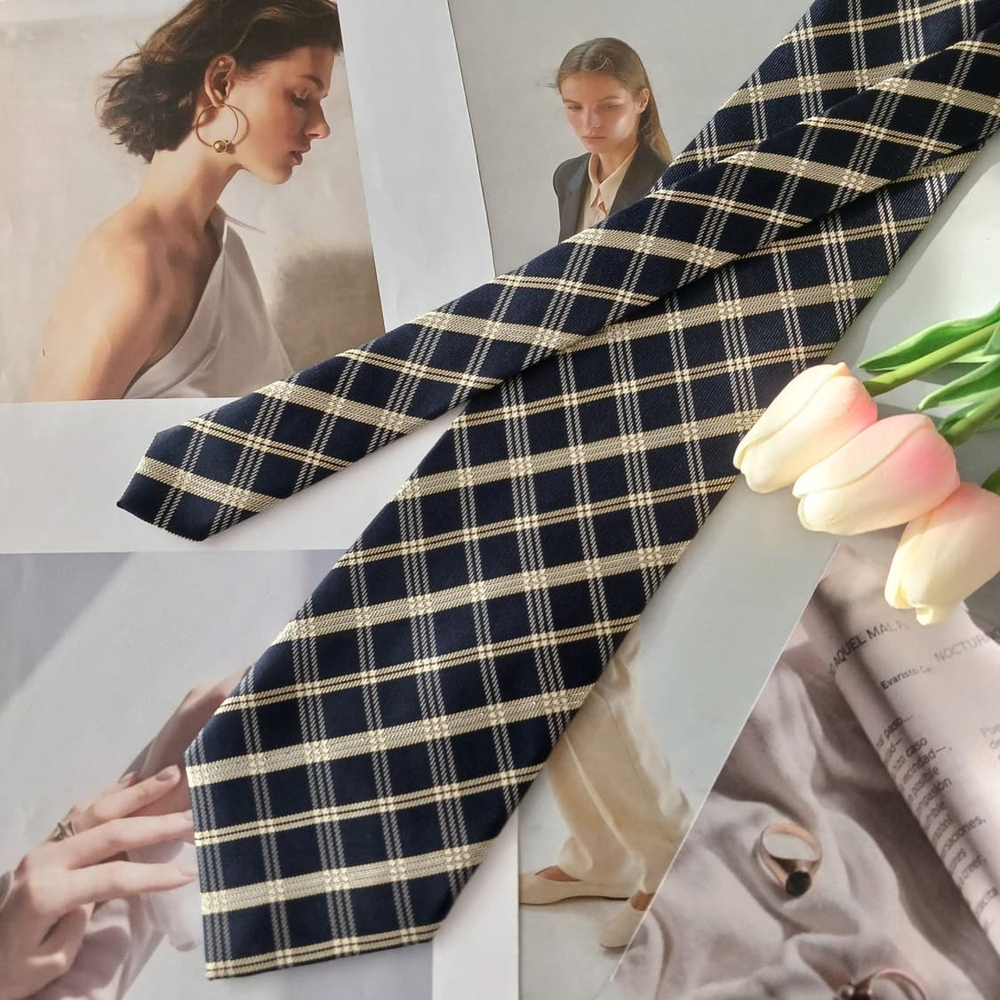 아쿠아스큐텀 실크 클래식 체크 넥타이 9.4cm A+등급 A18866
 상품이미지3