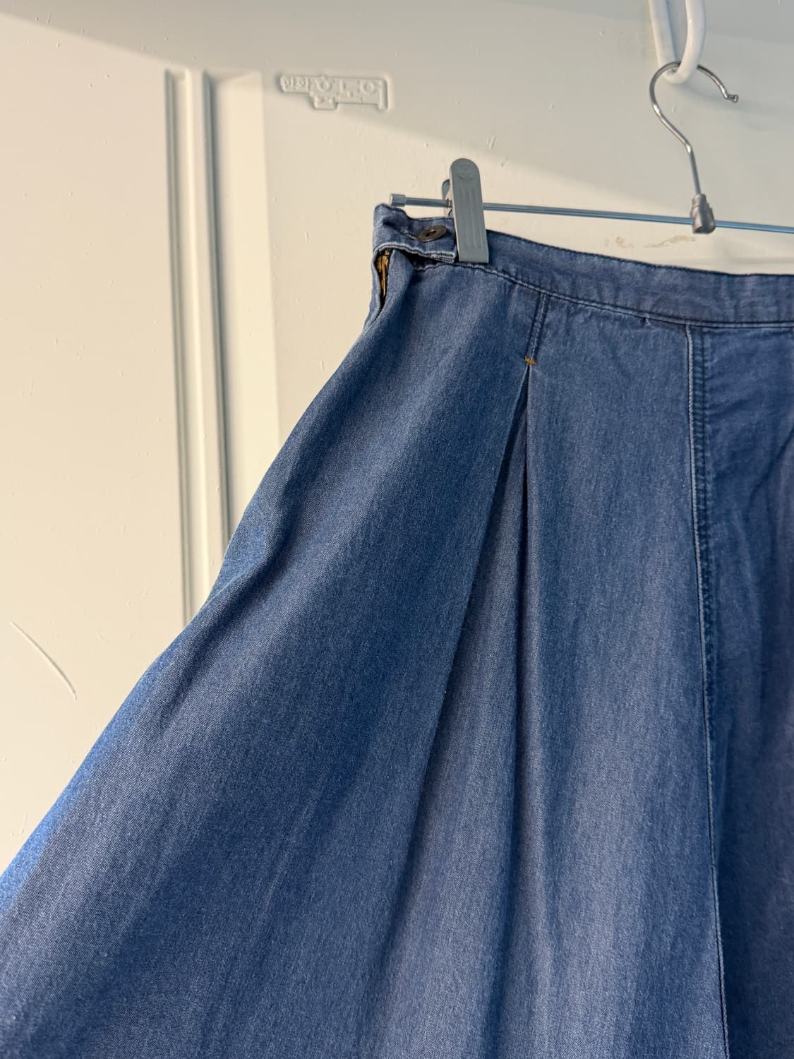 일본빈티지 데님 핀턱 미디스커트 상품이미지8