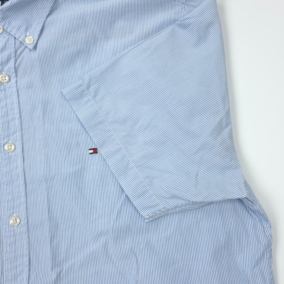 타미 힐피거 레귤러핏 코튼 스트라이프 반팔셔츠 블루 (M) 상품이미지3