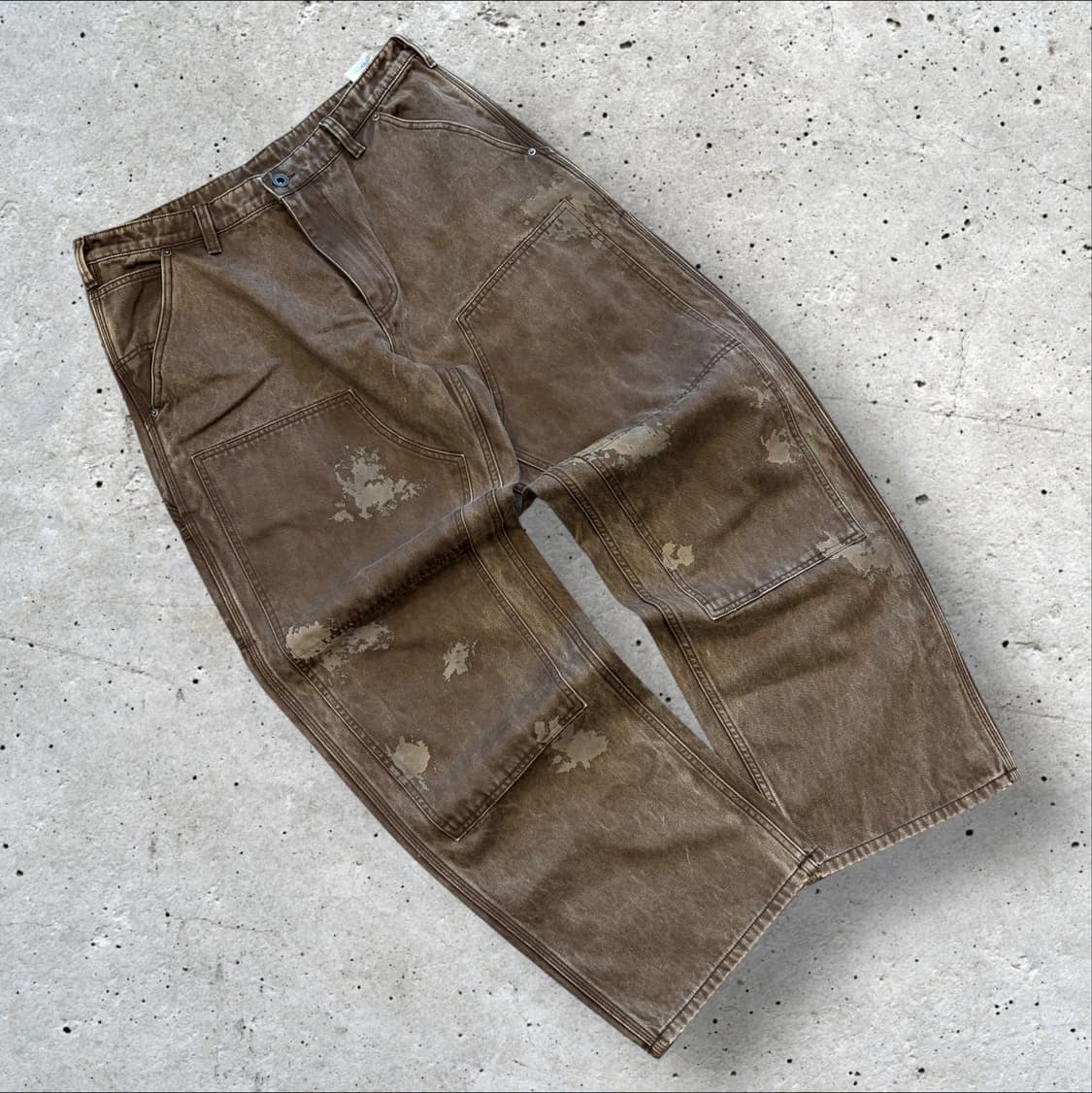 [2] 본로우 더티 페이드 더블니 빈티지 워크웨어 브라운 팬츠 C584 상품이미지1
