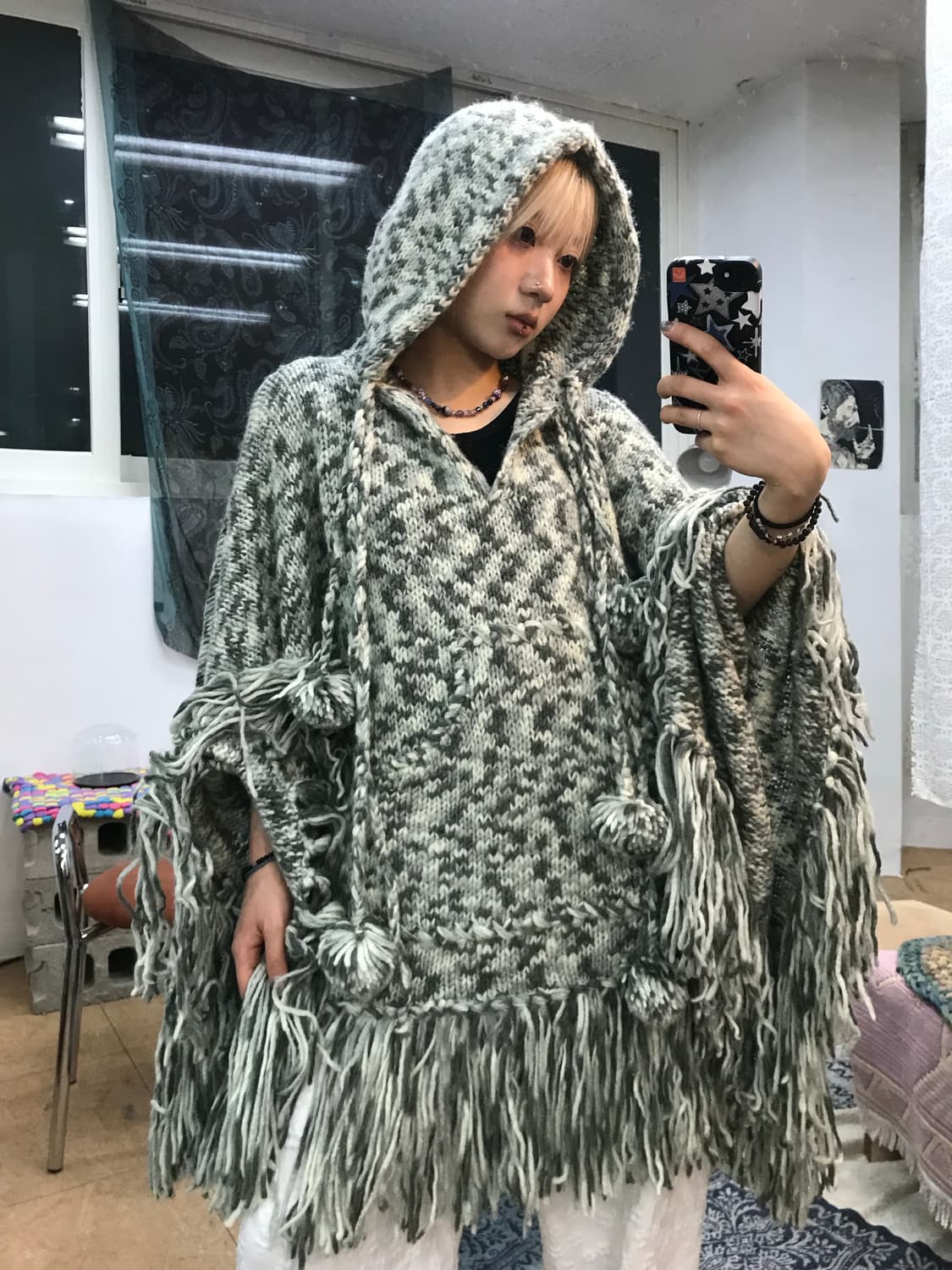 빈티지 방울 니트 판쵸 상품이미지1