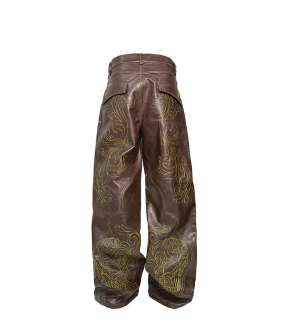 Skull Embroidery Straight Leather Pants 상품이미지2