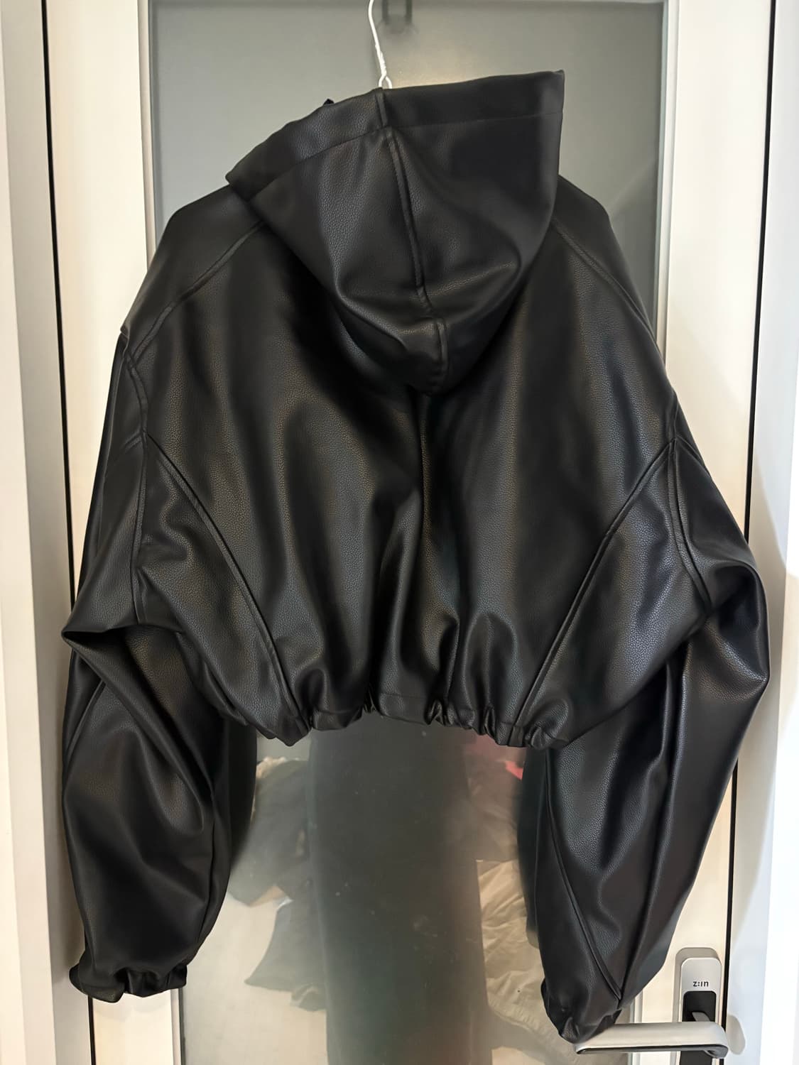 khy 블랙 후드 레더 자켓 상품이미지2