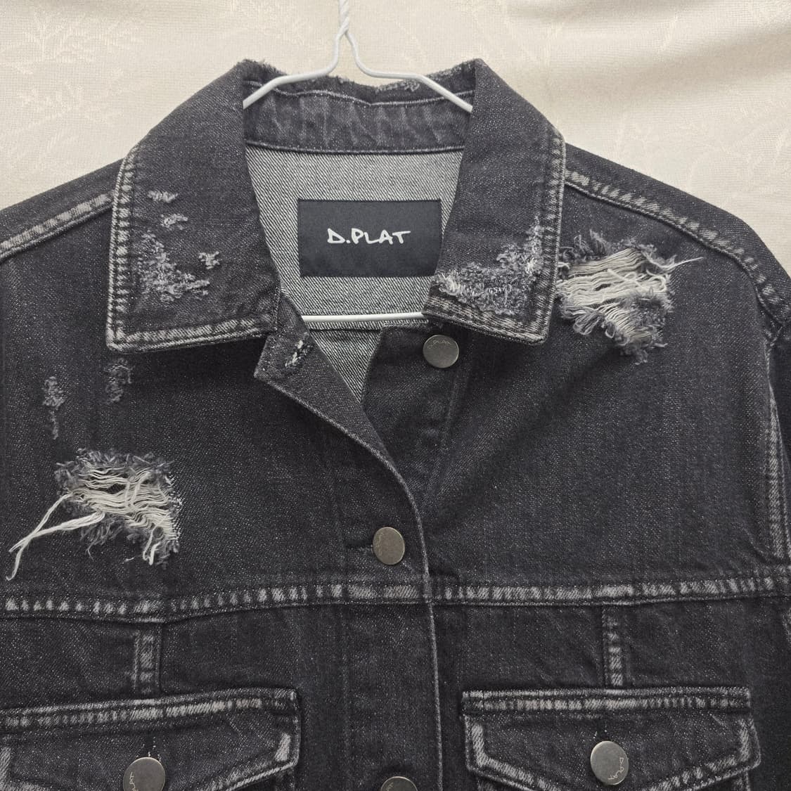 D.PLAT 데님 크롭 자켓 벨트 데미지 블랙 상품이미지6
