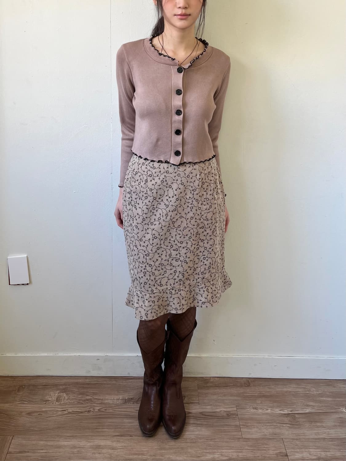 Japan vtg 베이지 플라워 미디스커트 상품이미지7