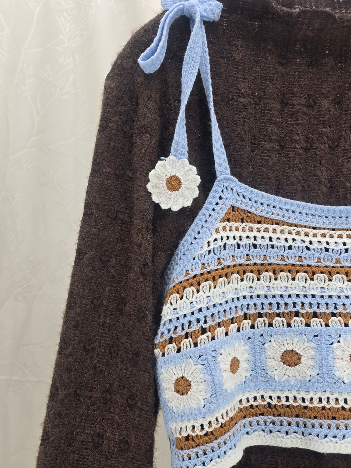 크로셰 데이지 뷔스티에 & 갈색 니트 세트 상품이미지5