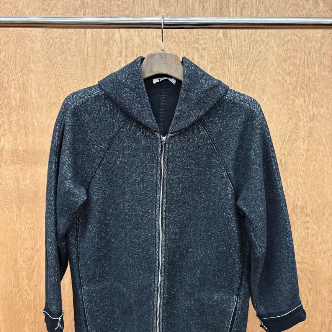 알렉산더 왕 롱 후드 코트 투웨어 집업 소매 롤업 디테일 루즈핏 차콜 상품이미지4