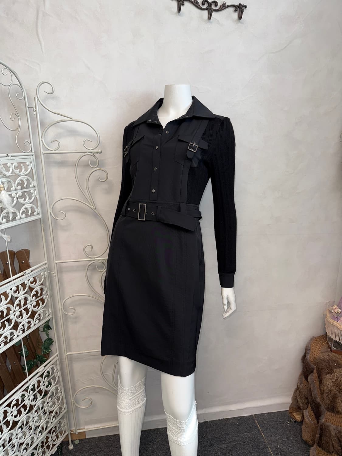Black belted buckle pocket knit ops 상품이미지5