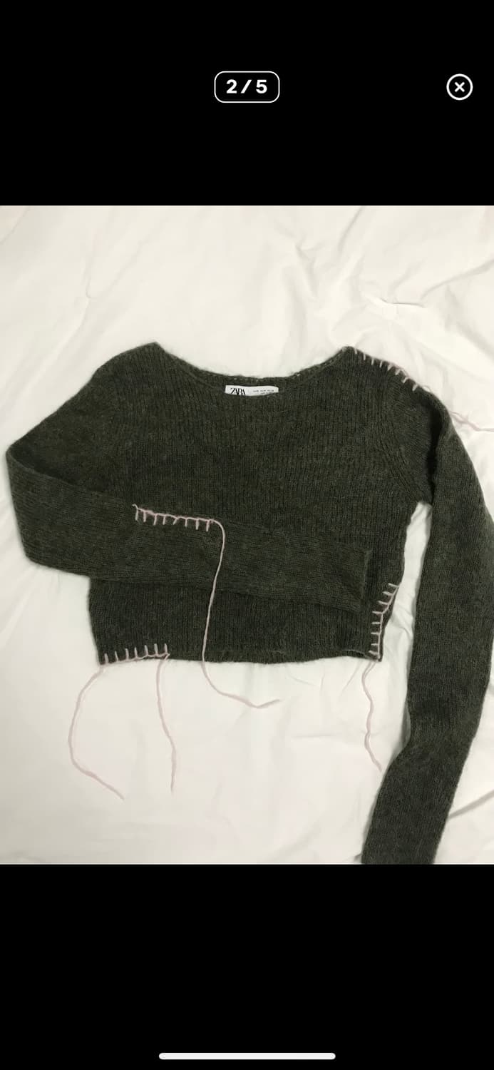 (M) 자라 콘트라스트 스티치 크롭 니트 상품이미지3