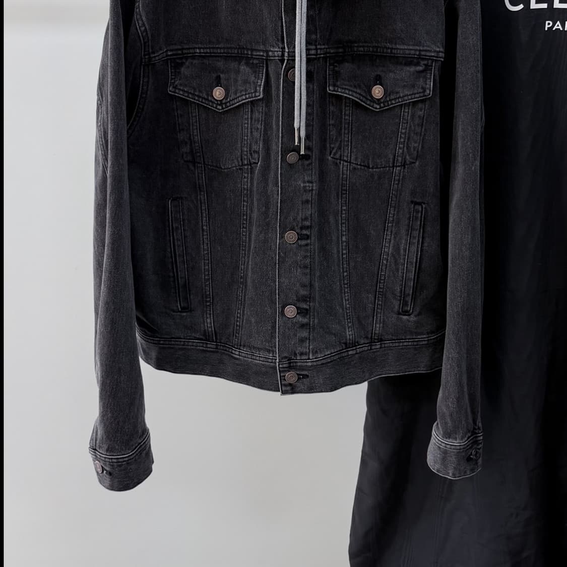 [S+급/XL] 셀린느 백로고 후드 데님 흑청자켓 상품이미지5