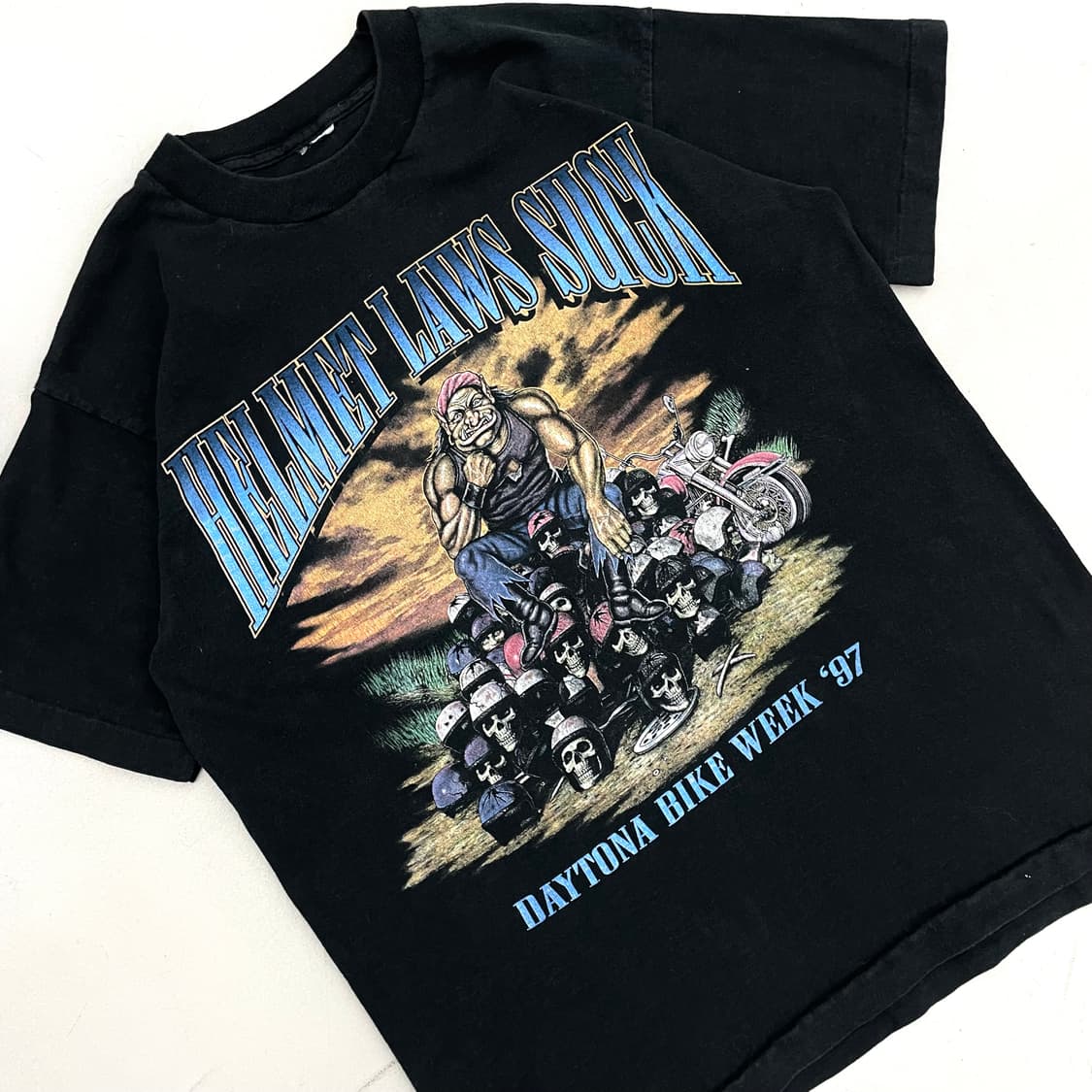 90s 싱글스티치 스컬 멀티 해골 바이크 빈티지 반팔 티셔츠 블랙 상품이미지2