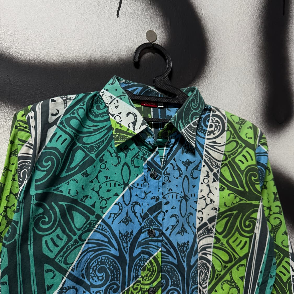 VTG 빈티지 블루그린 패턴 언발 긴팔 셔츠 상품이미지3
