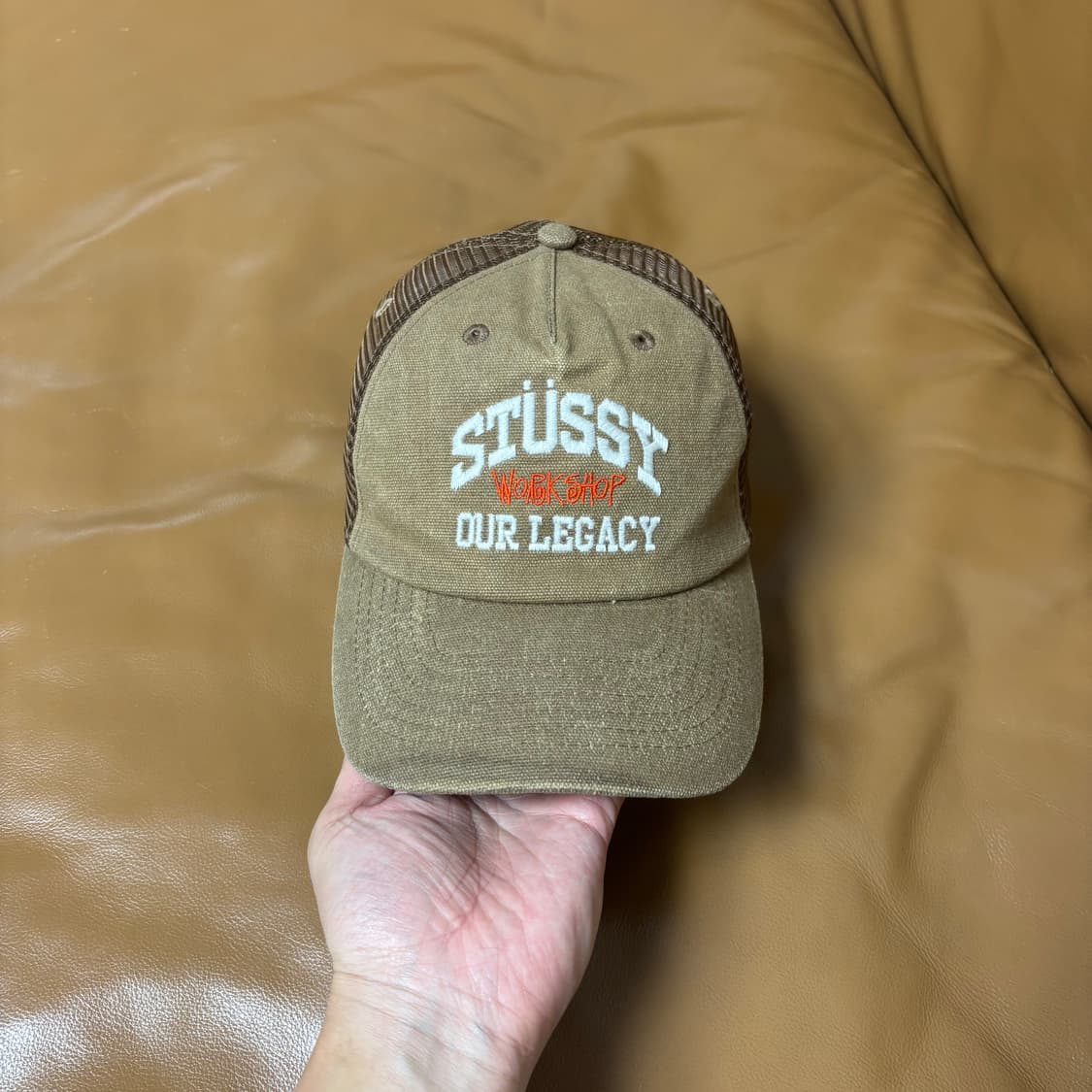 Stussy 스투시x아워레가시 스톤워시드 올리브 6패널 메쉬 볼캡 모자 상품이미지2