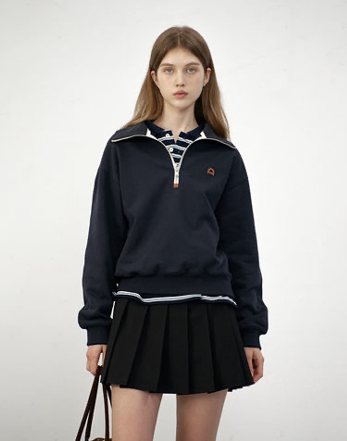 던스트 시그니처 레더패치 하프집업 맨투맨 스웨트셔츠 M 상품이미지3