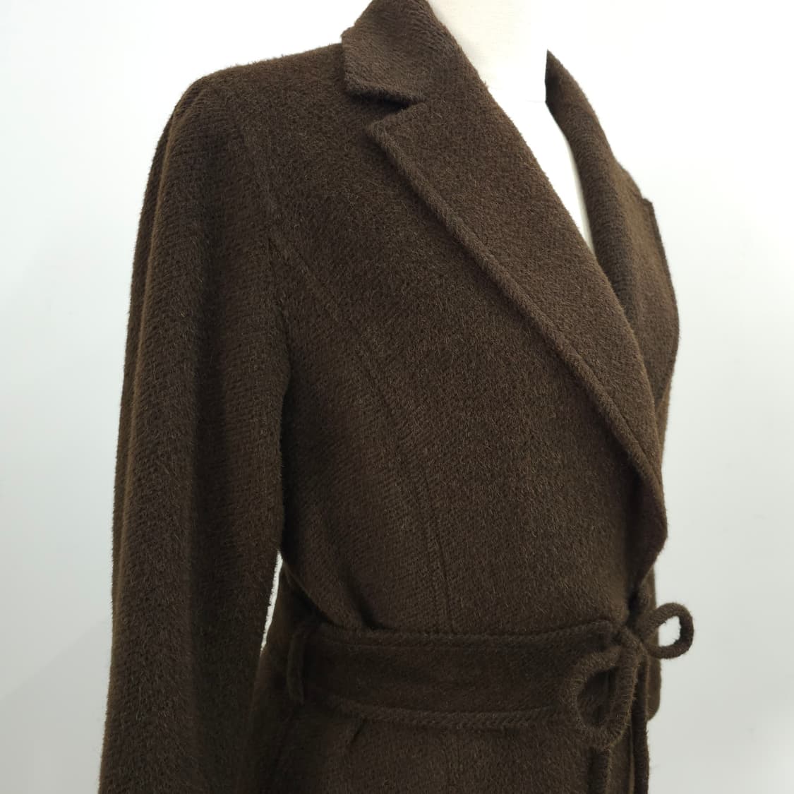 HIROKO KOSHINO 브라운 알파카 모헤어 숄카라 벨트 코트 상품이미지5