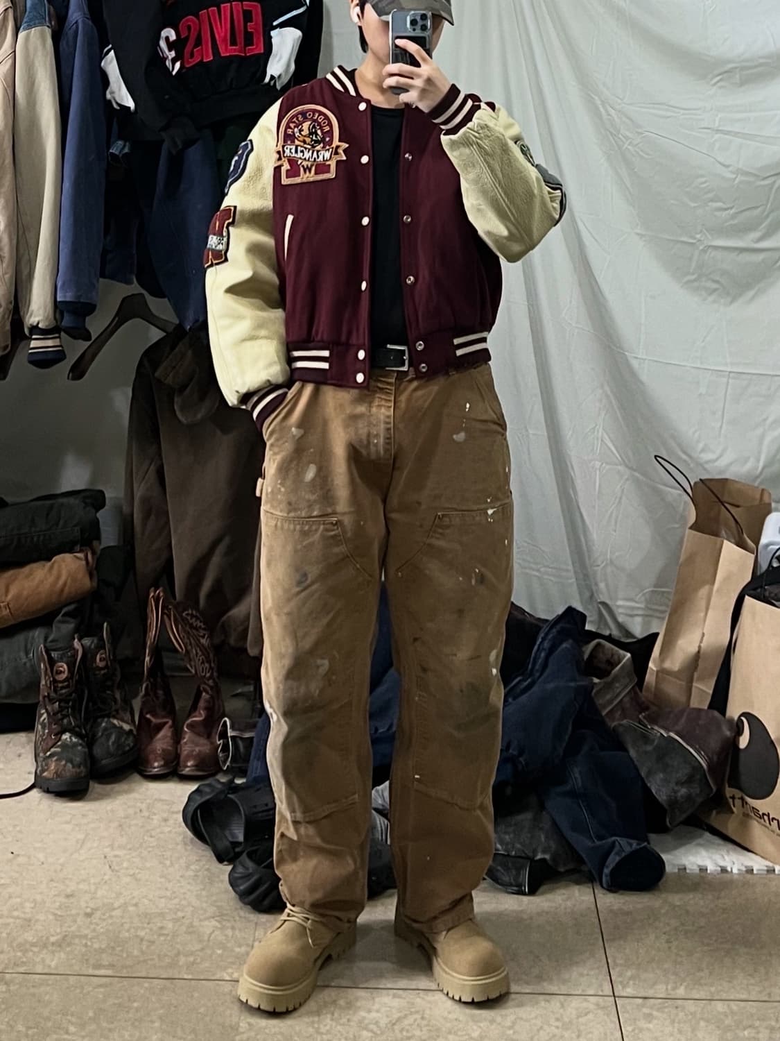 90s 랭글러 가죽 바시티 자켓 상품이미지2