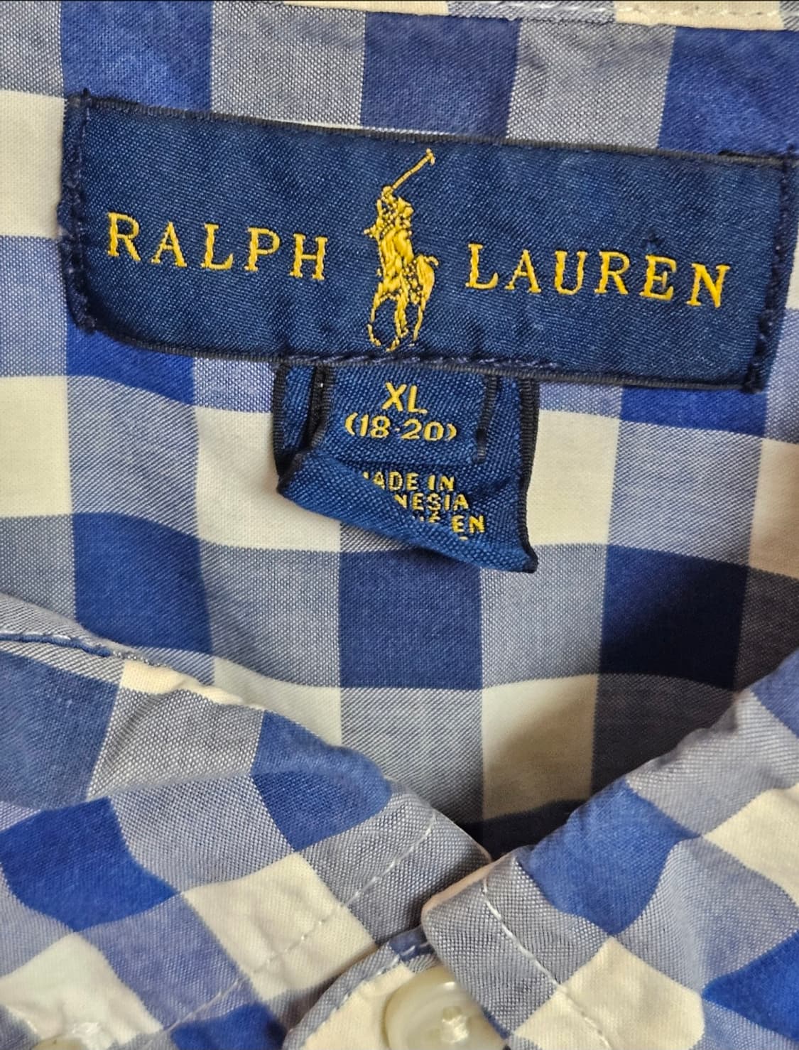 폴로 랄프로렌 블루 체크 코튼 셔츠XL 상품이미지5