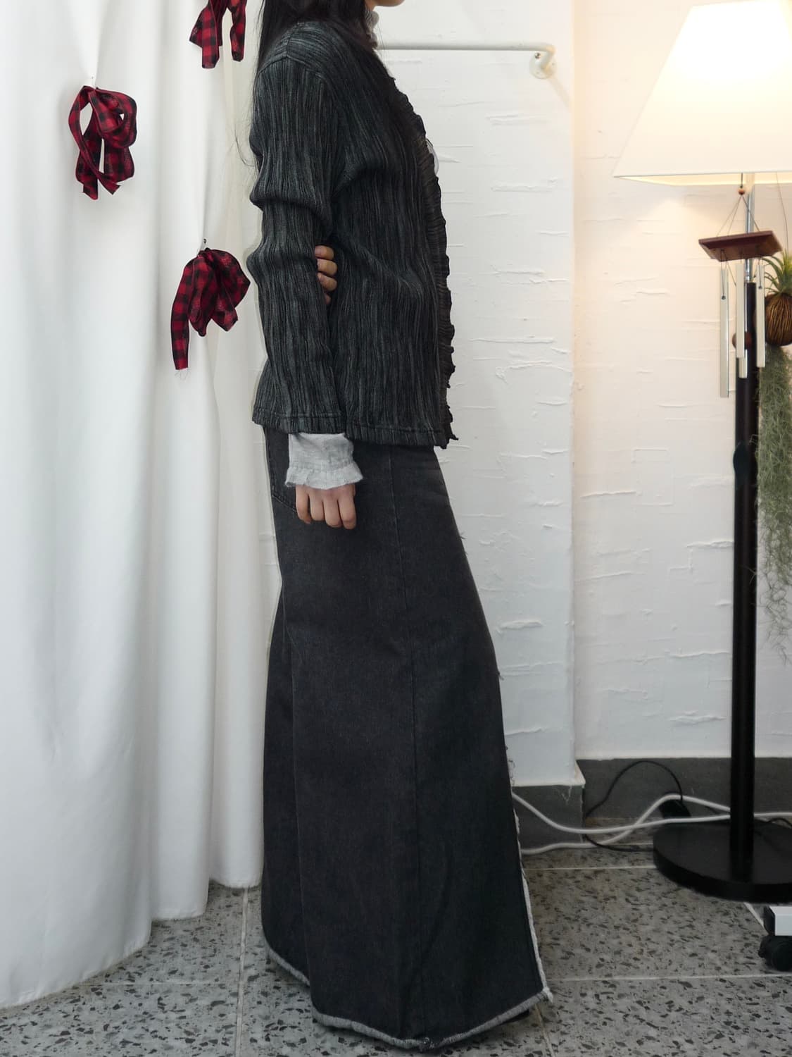Charcoal pleats cardigan 상품이미지3