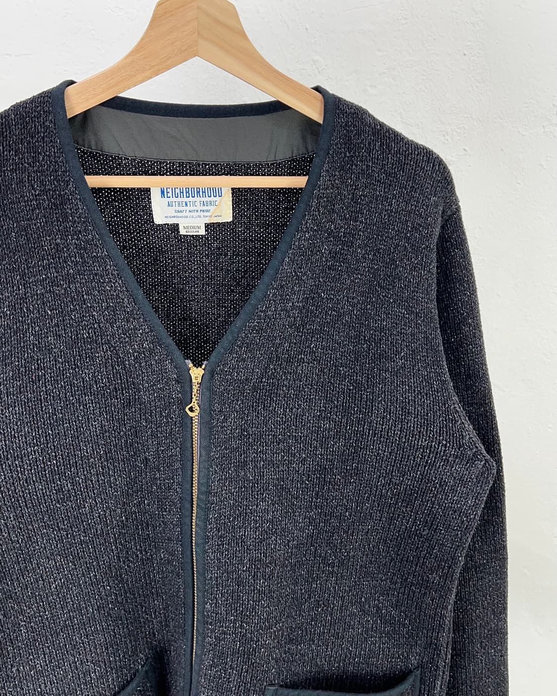 네이버후드 인디고 다이 노카라 니트 집업 자켓 상품이미지3